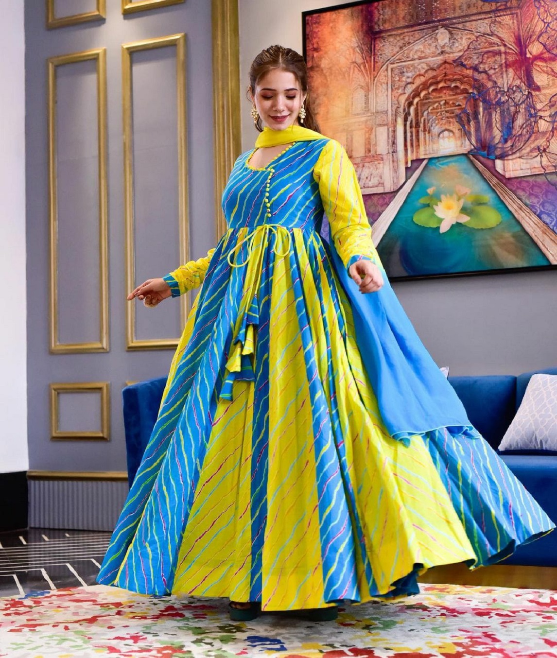 * Amazing flaired long gown with chhiffon dupatta,  beautiful po